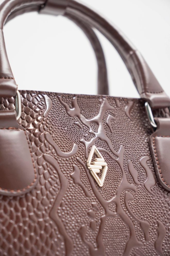 ARON Atelier Favor Damenhandtasche Aus Bedrucktem Lackleder In Braun Großhandelskleidung 1