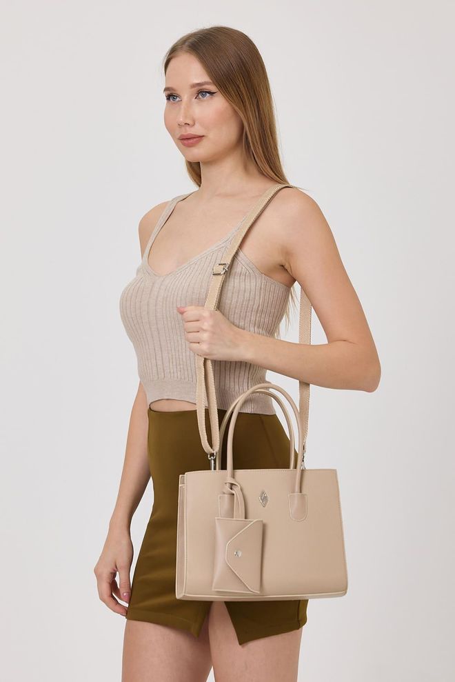 ARON Atelier Geanta De Umar De Dama Elena Beige Flotr Pattern Îmbrăcăminte cu ridicata 1