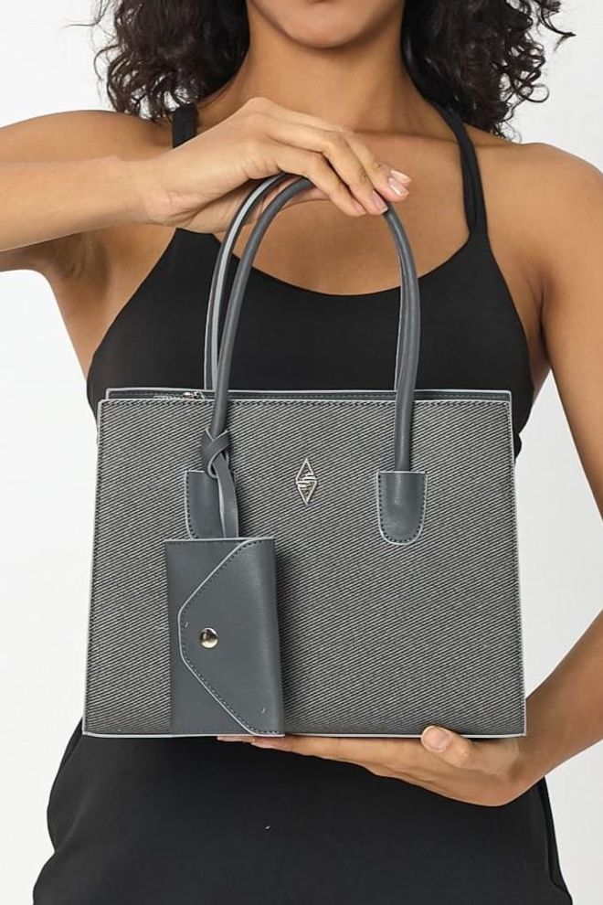 ARON Atelier Elena Dunkelgraue Damen Umhängetasche Mit Denim Muster Großhandelskleidung 0