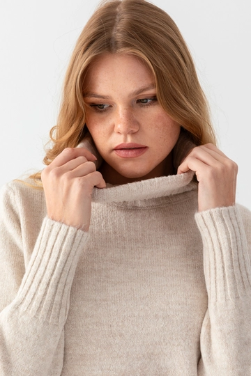 Модел на дрехи на едро носи  Голям Пуловер С Висока Яка
, турски едро пуловер на Ajour Triko
