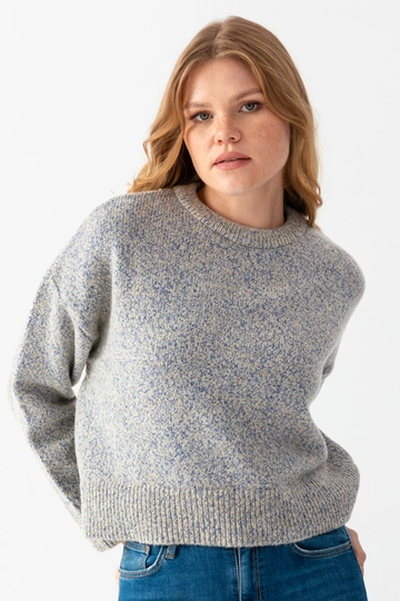 Ein Bekleidungsmodell aus dem Großhandel trägt  Pullover Mit Rundhalsausschnitt Und Rüschen
, türkischer Großhandel Pullover von Ajour Triko