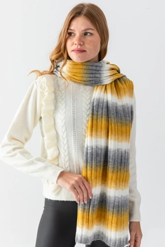 A wholesale clothing model wears ajo10070-striped-multicolored-scarf, Turkish wholesale Scarf of Ajour Triko