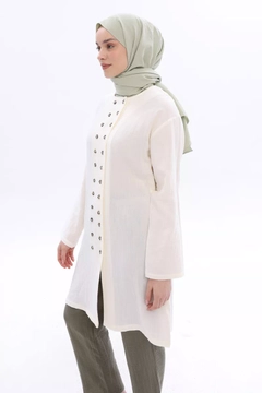 A wholesale clothing model wears all12601-double-button-shirt-tunic-bone, Turkish wholesale Tunic of Allday