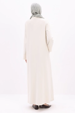 A wholesale clothing model wears all12803-stone-zippered-comfortable-fit-abaya-stone, Turkish wholesale Abaya of Allday