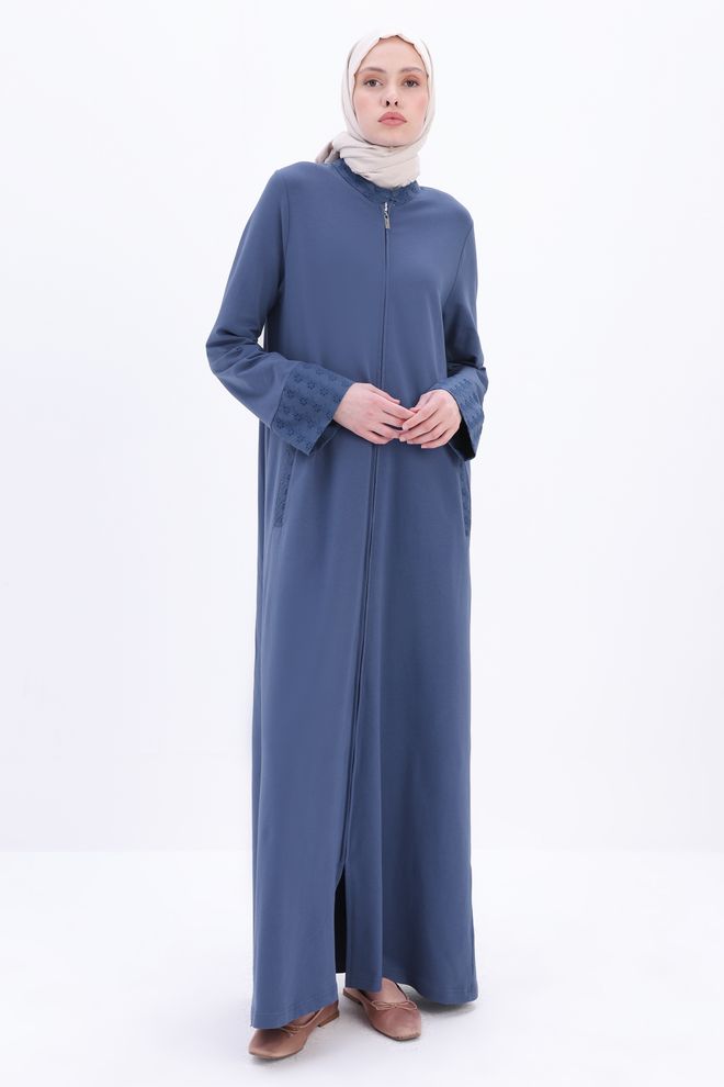 Allday Indigo Zippered Comfortable Abaya Indigo Wholesale Clothing Modest