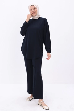 A wholesale clothing model wears all12822-trouser-suit-navy-blue, Turkish wholesale Suit of Allday
