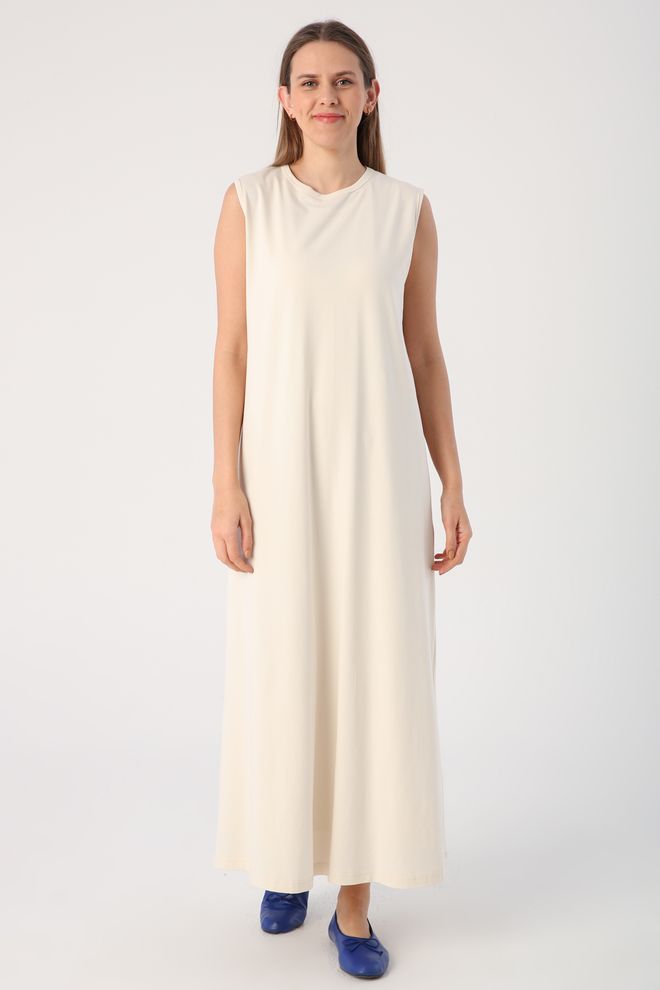 Allday Sleeveless Underwear Dress Ecru Wholesale Clothing Cotton