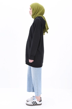A wholesale clothing model wears all12839-flounced-shoulder-hooded-cardigan-black, Turkish wholesale Cardigan of Allday