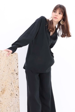 A wholesale clothing model wears all12931-trouser-suit-black, Turkish wholesale Suit of Allday