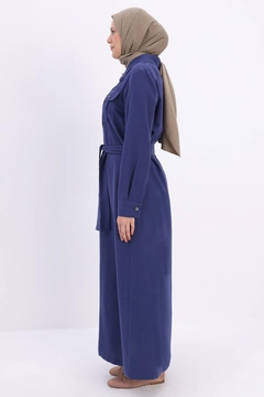 A wholesale clothing model wears all12936-indigo-zippered-comfortable-abaya-indigo, Turkish wholesale Abaya of Allday