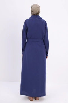 A wholesale clothing model wears all12936-indigo-zippered-comfortable-abaya-indigo, Turkish wholesale Abaya of Allday