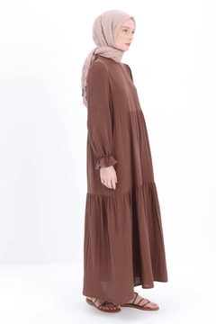 A wholesale clothing model wears all12937-brown-ruffled-muslin-dress-brown, Turkish wholesale Dress of Allday