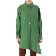 A wholesale clothing model wears all12941-asymmetric-slit-tunic-green, Turkish wholesale Tunic of Allday