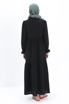 A wholesale clothing model wears all12923-ruffled-muslin-dress-black, Turkish wholesale Dress of Allday