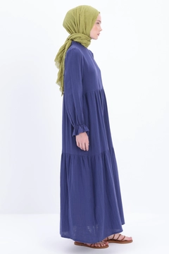 A wholesale clothing model wears all12928-indigo-ruffled-muslin-dress-indigo, Turkish wholesale Dress of Allday
