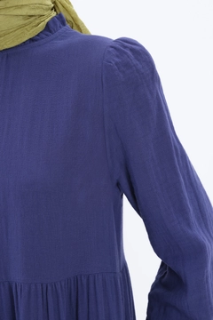 A wholesale clothing model wears all12928-indigo-ruffled-muslin-dress-indigo, Turkish wholesale Dress of Allday
