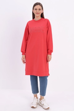 A wholesale clothing model wears all12954-mode-embroidered-knitted-tunic-pomegranate-flower, Turkish wholesale Tunic of Allday