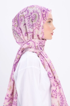 A wholesale clothing model wears all12981-zigzag-cotton-jacquard-shawl-pink, Turkish wholesale Shawl of Allday