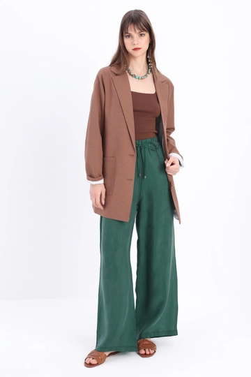 A wholesale clothing model wears  Emerald Elastic Waist Tencel Trousers - Emerald
, Turkish wholesale Pants of Allday
