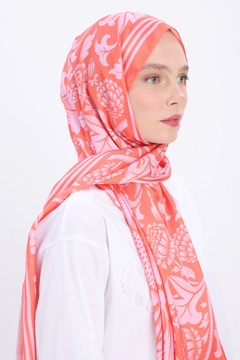 A wholesale clothing model wears all12986-zigzag-cotton-jacquard-shawl-orange, Turkish wholesale Shawl of Allday