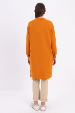 A wholesale clothing model wears all12959-soft-mode-embroidered-knitted-tunic-orange, Turkish wholesale Tunic of Allday