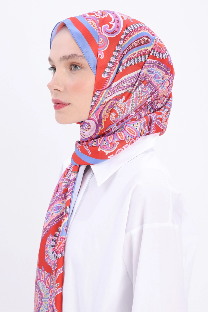 A wholesale clothing model wears all12966-zigzag-cotton-jacquard-shawl-orange, Turkish wholesale Shawl of Allday