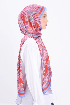 A wholesale clothing model wears all12966-zigzag-cotton-jacquard-shawl-orange, Turkish wholesale Shawl of Allday