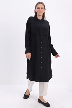 A wholesale clothing model wears all12968-ribbed-shirt-tunic-black, Turkish wholesale Tunic of Allday