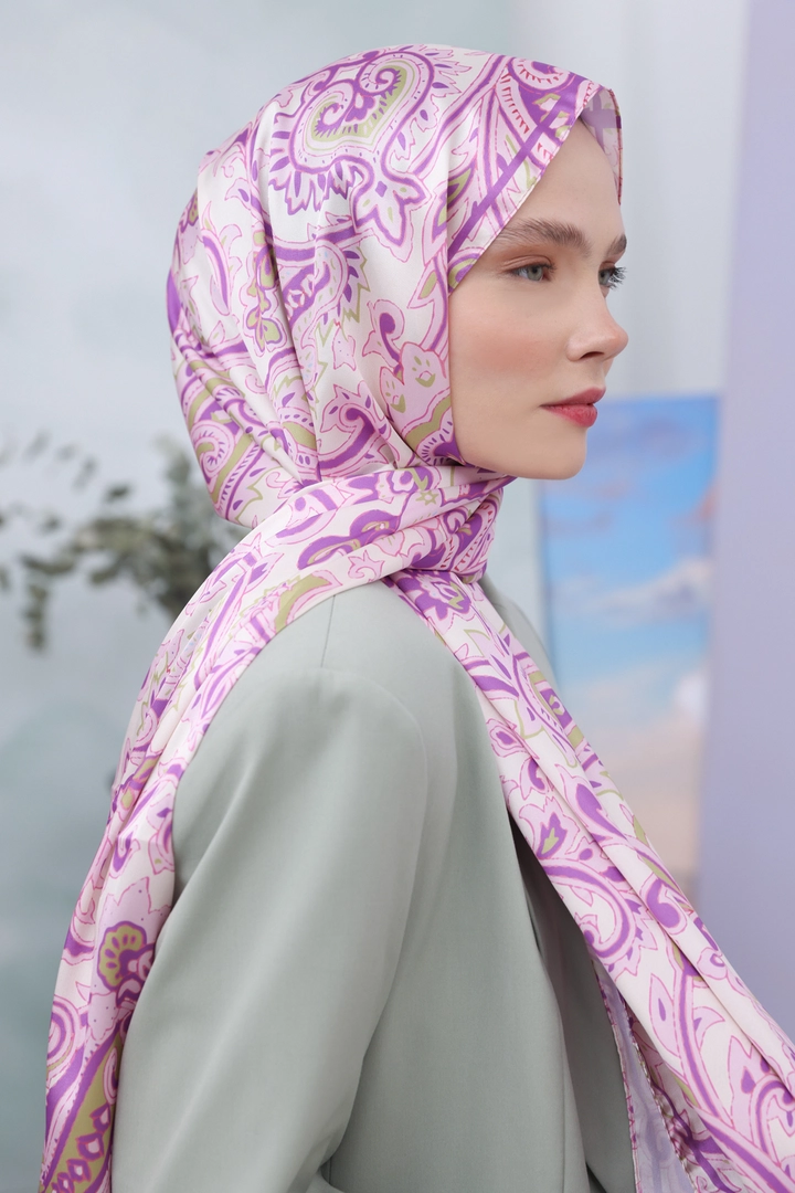 A wholesale clothing model wears all13012-zigzag-cotton-jacquard-shawl-pink, Turkish wholesale Shawl of Allday