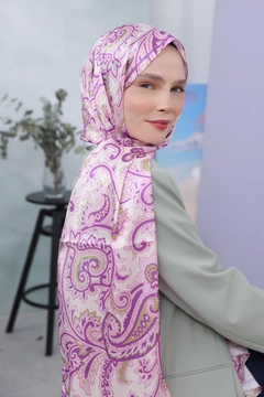 A wholesale clothing model wears all13012-zigzag-cotton-jacquard-shawl-pink, Turkish wholesale Shawl of Allday