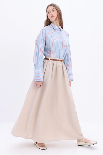Veľkoobchodný model oblečenia nosí  Ľanová Sukňa - Béžová
, turecký veľkoobchodný Sukňa od Allday