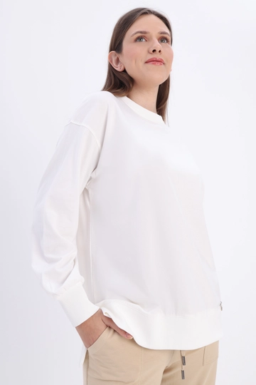 A wholesale clothing model wears  Side Slit Sweat Tunic - Ecru
, Turkish wholesale Tunic of Allday