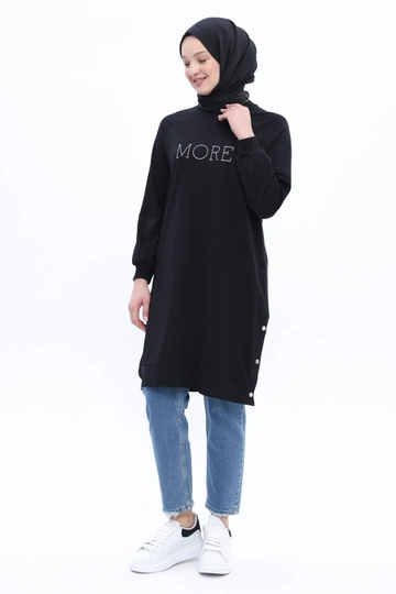 A wholesale clothing model wears  Embroidered Sweat Tunic - Black
, Turkish wholesale Tunic of Allday