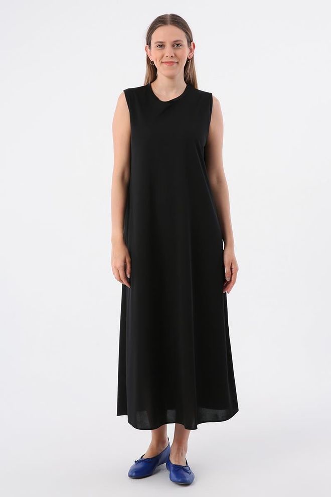 Allday Modest Interlining Dress Black Wholesale Clothing Polyester