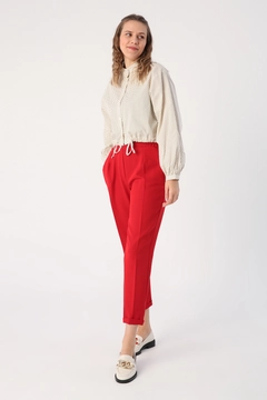 A wholesale clothing model wears 45275 - Trousers - Red, Turkish wholesale Pants of Allday