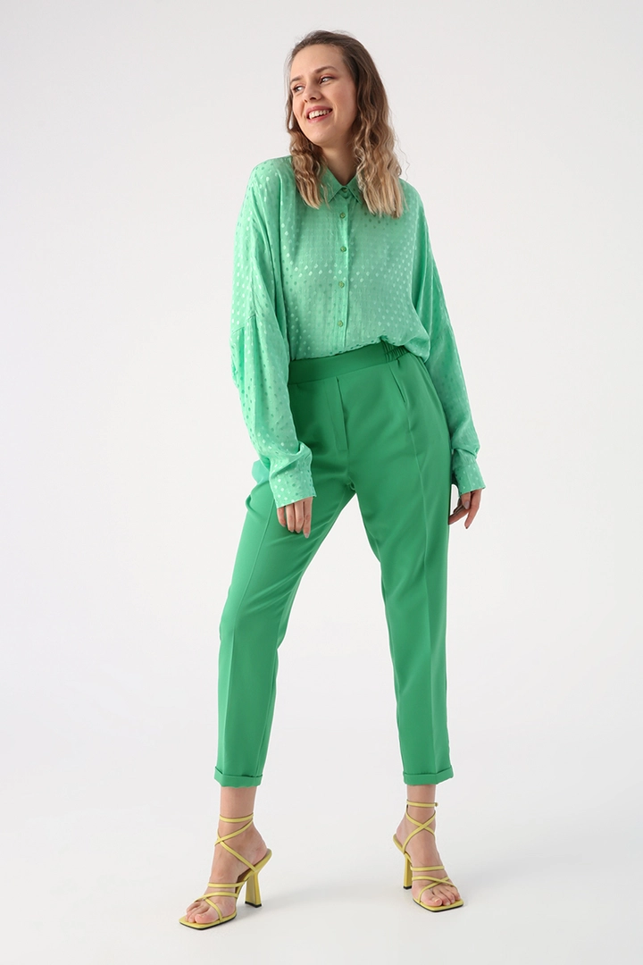 A wholesale clothing model wears 45277 - Trousers - Green, Turkish wholesale Pants of Allday