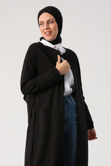A wholesale clothing model wears  Cardigan - Black
, Turkish wholesale Cardigan of Allday