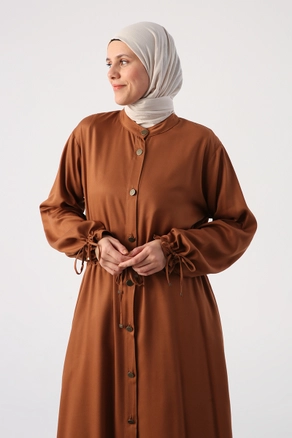 A model wears 47771 - Abaya - Light Brown, wholesale Abaya of Allday to display at Lonca