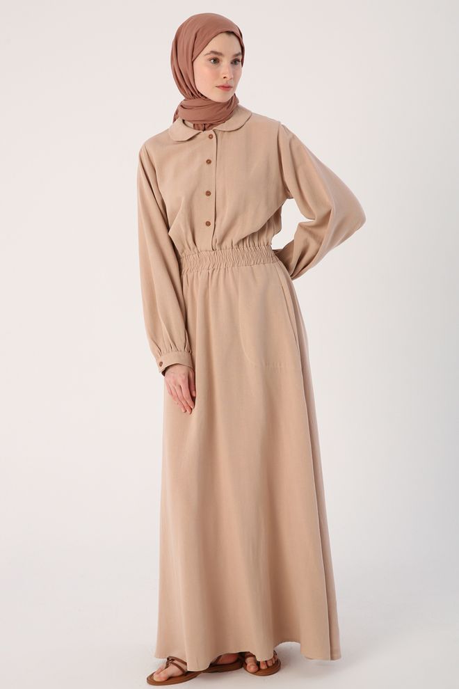 Velvet Dress Dark Beige Wholesale Clothing Cotton