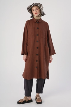 Модел на дрехи на едро носи 47863 - Coat - Brown, турски едро Палто на Allday