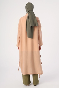 A wholesale clothing model wears 47985 - Coat - Dark Beige, Turkish wholesale Coat of Allday