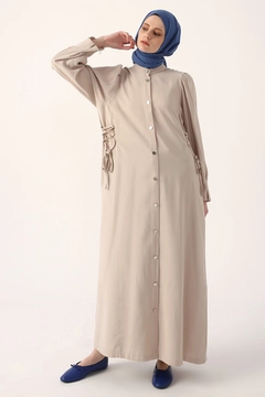 A wholesale clothing model wears 7055 - Beige Coat, Turkish wholesale Coat of Allday