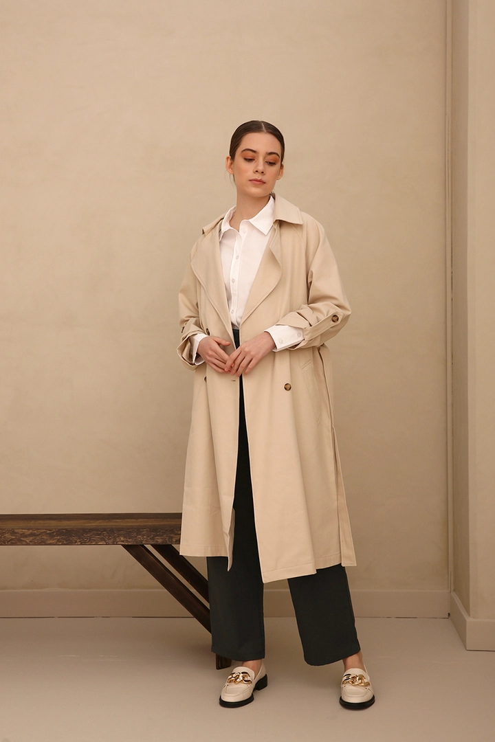 Veleprodajni model oblačil nosi 7148 - Beige Coat, turška veleprodaja Plašč od Allday