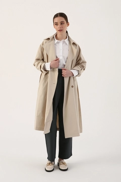 A wholesale clothing model wears 7148 - Beige Coat, Turkish wholesale Coat of Allday
