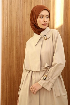 A wholesale clothing model wears 7690 - Modest Abaya - Stone, Turkish wholesale Abaya of Allday
