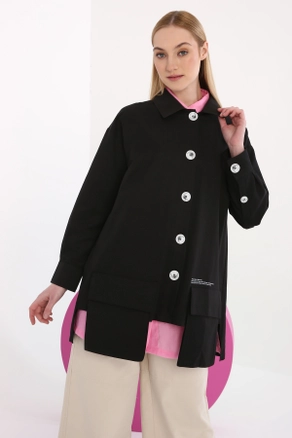 A model wears 7795 - Modest Jacket - Black, wholesale undefined of Allday to display at Lonca