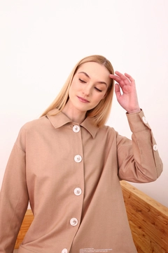 A wholesale clothing model wears 7797 - Modest Jacket - Beige, Turkish wholesale Jacket of Allday
