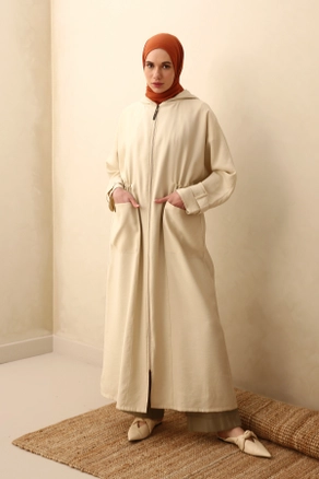 A model wears 7700 - Modest Abaya - Stone, wholesale Abaya of Allday to display at Lonca