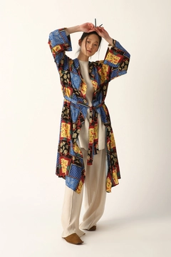 Ein Bekleidungsmodell aus dem Großhandel trägt 8001 - Modest Kimono - Black Blue, türkischer Großhandel Kimono von Allday