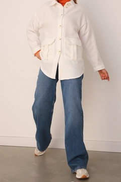 A wholesale clothing model wears 8351 - Modest Jacket - Ecru, Turkish wholesale Jacket of Allday
